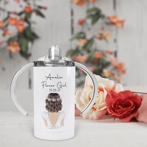 Personalised Flower Girl Page Boy Bridesmaid Sippy Cup Baby Toddler Gift Petal Patrol Wine Cup Skinny tumbler Stainless steal Beaker Bottle