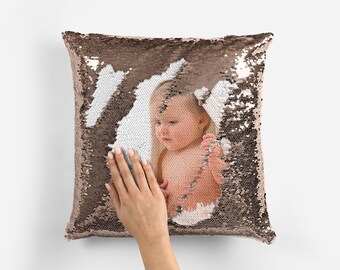 Personalised Photo Your Name Or Text  Sequin Pillow Cushion Cover Mermaid Reveal Magic Gift Mother Of The Bride Groom Bridesmaid Baby Gift