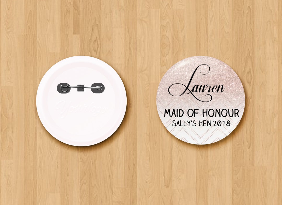 Personalised Hen Party Rose Gold Badge Bridesmaid Maid of Honour Gift ...