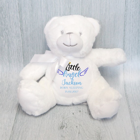 Brother Or Customised with A Personalised Name White Love Heart Teddy Bear/Baby Blue Night Hat Outdoor Cemetery Garden Grave Memorial Ornament 
