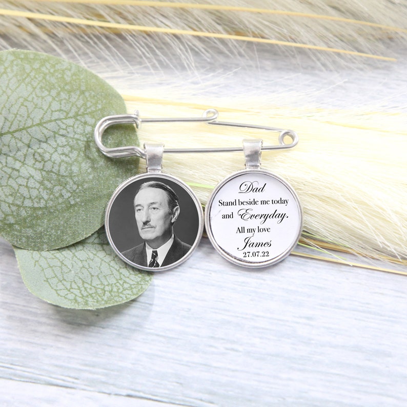 Personalised Groom Photo Charm, Button Hole, Tie Pin, Lapel, Memorial, Boutonniere, Bouquet Charm, Something Blue, Remembrance Keepsake image 4