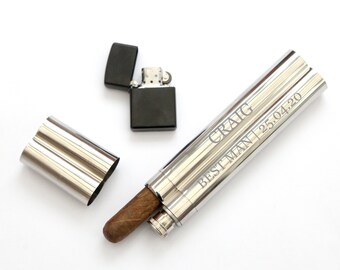 Personalised Engraved Cigar Case Holder & Hip Flask, Best Man, Groomsman, Gift, Father of Bride, Wedding Gift, Father's Day, Usher, Groom