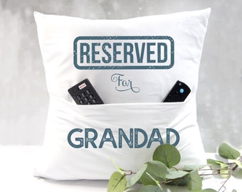 Personalised Pocket Cushion Cover Book Pillow Gift Present Your Name, Grandad, Sofa, Dad, Reserved Sign, Remote Control Holder, Fathers Day