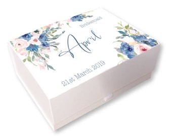 Personalisierte Brautjungfer Geschenk Box Braut Maid Der Ehren Bräutigam Mutter der Braut Braut Party Andenken Vorschlag, Tasche vorhanden Robe blush Navy