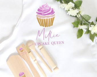 Personalised Kids Baking Set, Children's Kit, Apron, Bag, Your Name, Wooden Spoon Rolling Pin Pasty Brush, Stocking Filler, Christmas Gift