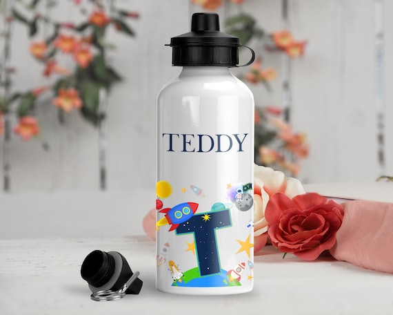 Botella de agua de aluminio de acero inoxidable personalizada, su nombre,  Infusor de fruta de la botella de la isla School Sports Bottle Boys Rocket