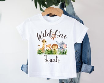 Personalised Safari Birthday T-Shirt, Wild One 1, Gift, 1st First Birthday Outfit, Cake Smash, Photoshoot Outfit, Animal Romper Top