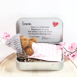 Personalised Teddy Bear, Mini Bear, Moving Gift, Travelling, Stocking Filler, Bear Tin, Always With You, Memorial, Worry Bear, Pocket Hug