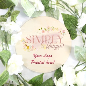 Placa de firma de logotipo personalizada personalizada, prop de fotos, lay plano, pequeña empresa, sitio web, papelería de negocios disco de madera, grabado, UV impreso