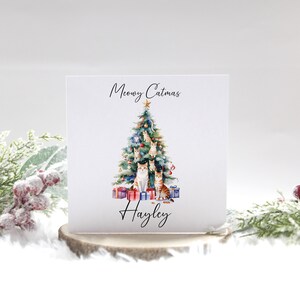 Carte de Noël personnalisée, Joyeux Noël, miaou, amoureux des chats, bonnet de noel, rigolote, pour famille, enfants, couple, ami, pour elle, lui, arbre à chat