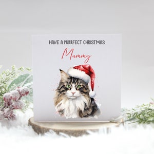 Cartolina di Natale personalizzata, Buon Natale, Miao, Amante dei gatti, Cappello da Babbo Natale, Divertente, Per la famiglia, Bambini, Coppia, Amico, Per lei, Lui, Albero dei gatti