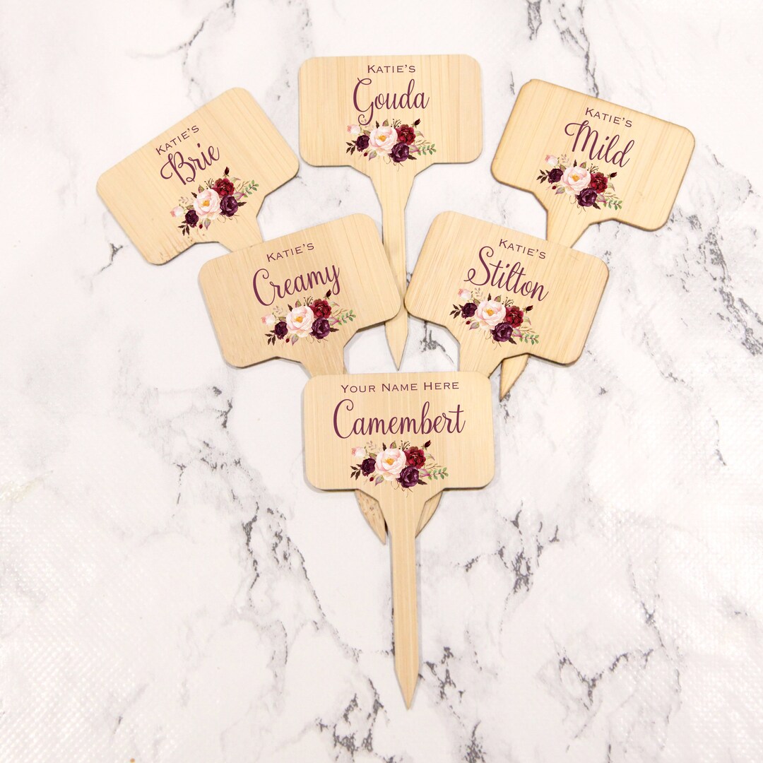 Personalised Wooden Cheese Markers Gift Set, Cheese Board Wedding
