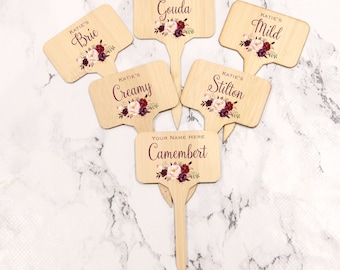 Personalised Wooden Cheese Markers Gift Set, Cheese Board Wedding Present, Stocking Filler For Her Him,Mum Dad, Secret Santa, Cheese Lover