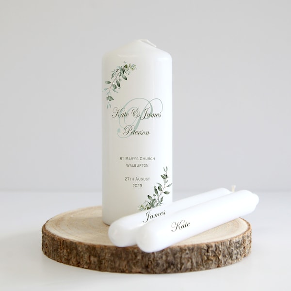 Personalised Monogram Unity Candle Set Wedding Engagement Centrepiece Gift Keepsake Civil Ceremony Anniversary Favour Sage Green
