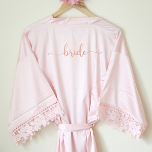 Personalised Lace Bridal Party Wedding Satin Silk Robe Rose Gold Glitter Name Dressing Gown Kimonos Bridesmaid Gifts, Maid of Honour, Floral