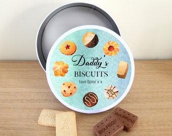 Personalised Biscuit Treat Tin With Biscuits. Cookie Jar, Sweets, Cake Tin. Star Baker, Grandad, Dad, Husband Gift Stocking Filler Present