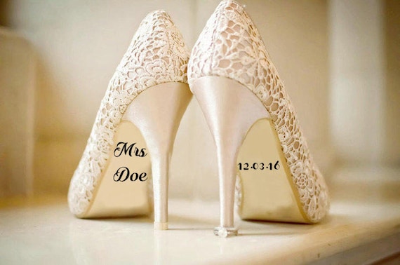 Personalised 'I Do' Wedding Shoe Vinyl Decal Stickers Bridal Gift Name & Date 