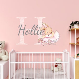 Personalised Name Custom Ballet Wall Decal, Vinyl Sticker, New Baby Gift Stocking Filler, Nursery Bedroom Decor Decals  Ballerina Bunny