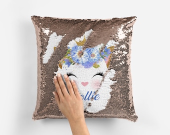 Personalised Cat Kitten Your Name, Text or Photo Sequin Pillow Cushion Cover Mermaid Reveal Magic Gift Cat Lady Wedding Gift