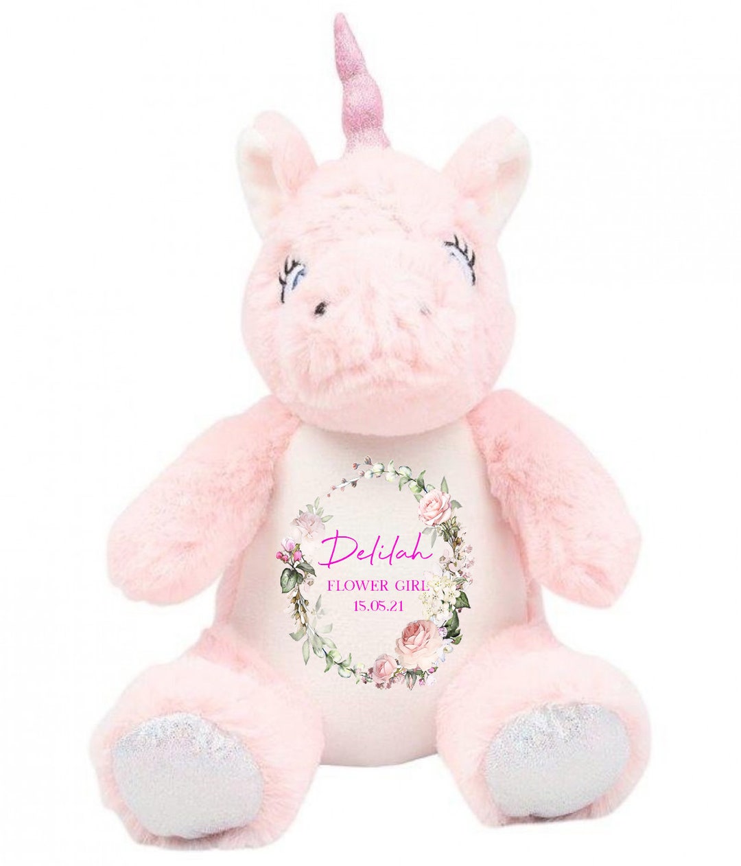 Personalised Flower Girl Unicorn Soft Toy Teddy Stuffed Animal