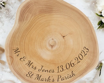 XL Personalised Engraved Wooden Cake Board, Wedding Cake Stand, Birthday Christmas, Log Slice, Rustic Wedding, Rustic Cake, Plate Holder