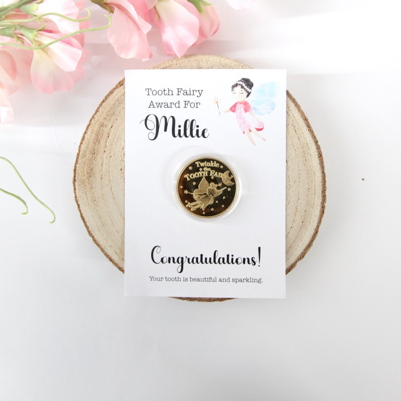 Personalised Tooth Fairy Coin, Card, Lost Tooth Gift, Receipt, Certificate, Gold Coin, Tooth Fairy Box, Keepsake, Award, Bag Pouch image 2