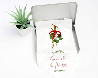 Personalised  Christmas Handkerchief Husband, Wife, Girlfriend, Boyfriend, Keepsake Gift, Stocking Filler, Secret Santa Embroidered Custom