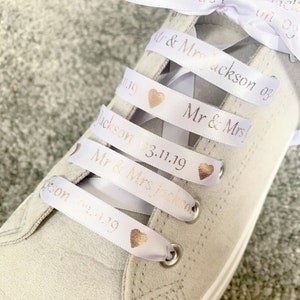 Personalised Wedding Bridal Shoe Laces, Converse, Rose Gold, Metallic, Your Colour, Trainer Tags, Running Shoes Sneakers Wedding Shoes