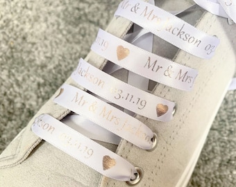 Personalised Wedding Bridal Shoe Laces, Converse, Rose Gold, Metallic, Your Colour, Trainer Tags, Running Shoes Sneakers Wedding Shoes