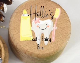 Personalised Wooden Tooth Fairy Box, First Tooth, Bag Keepsake, Tin, Printed, Stocking Filler, Wobbly Tooth