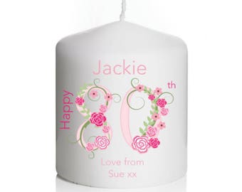 Personalised Birthday Candle Gift Keepsake 18th, 21st, 30th, 40th, 50th, 60th, 70th 80th Any Age Floral Present