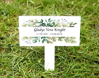 Personalised Grave Stake Marker Headstone Memorial Plaque, Floral Remembrance Stone, In Memory Sign Botanical