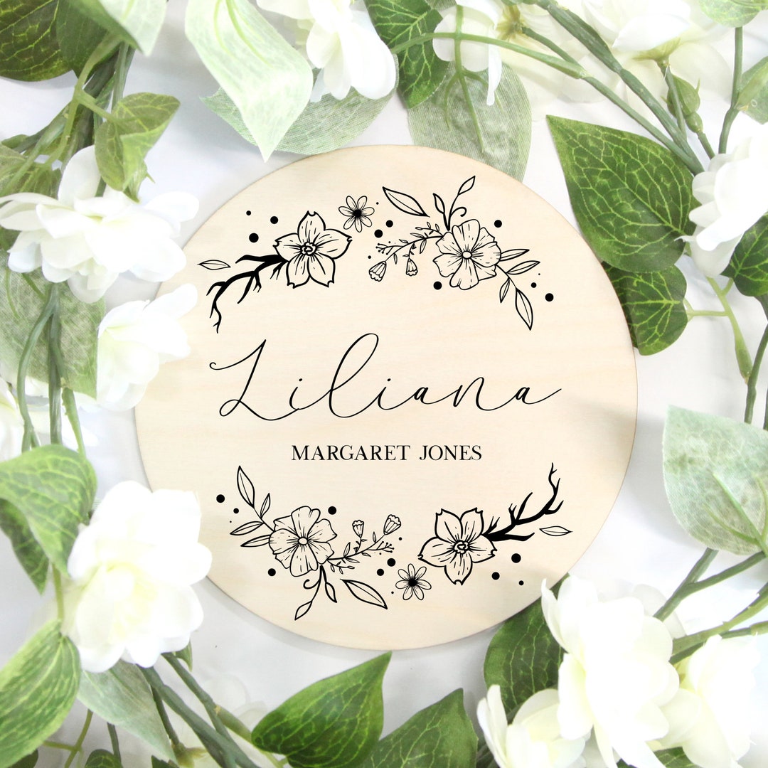 Personalised Wooden Birth Announcement New Baby Name Disc Plaque Sign ...