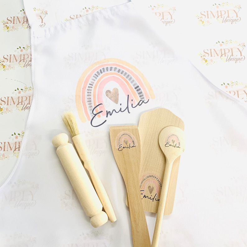 Personalised Kids Baking Set, Children's Kit, Apron, Bag, Your Name, Wooden Spoon Rolling Pin Pasty Brush, Stocking Filler, Christmas Gift image 6