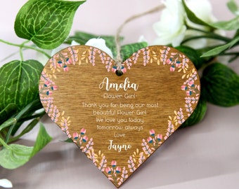 Personalised Wooden Heart, Hanging Sign Decoration, Plaque, Printed Thank you Gift, Bridesmaid, Maid Of Honour, Flower Girl Mother Gift Wood