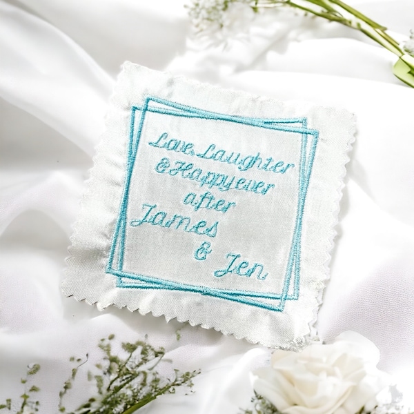 Personalised Embroidered Wedding Patch, Wedding Dress Sew In Iron On. Something Blue, Customised Gift, Keepsake Bride Groom Hen Bridesmaid