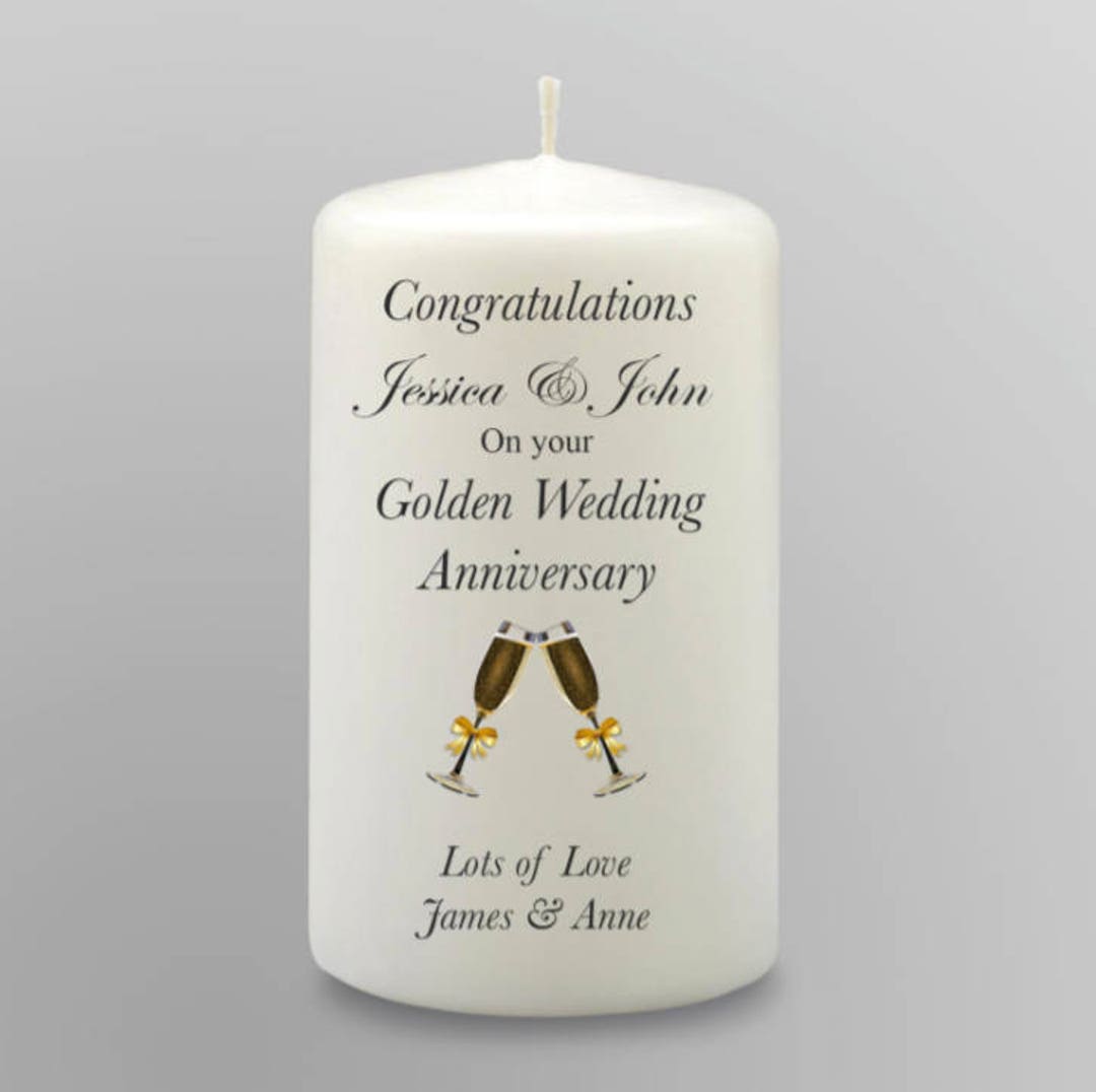 Regalo personalizado de velas del 50 aniversario de bodas de oro