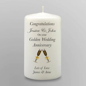 Personalised 50th Golden Wedding Anniversary Candle Gift Keepsake Wedding, Centrepiece Decoration