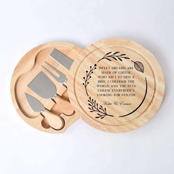 Personalised Wooden Cheese Board & Tools Gift Set, Wedding Present, Stocking Filler For Her Him,Mum Dad, Secret Santa, Cheese Lover