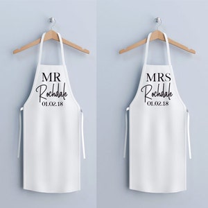 Personalised Mr & Mrs Custom Wedding Apron, Bridal Apron Cover Up, Bridesmaid Gift, Flower Girl,m Groomsman, Best Man, Bride Groom, Newlywed