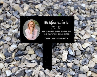 Personalised Grave Stake Marker Headstone Memorial Plaque, Floral Remembrance Stone, In Memory Sign Your photo