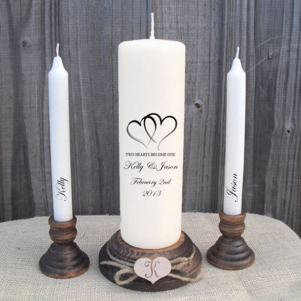 Personalised Two Hearts Become One Love Unity Candle Set Wedding Engagement Centrepiece Gift Keepsake Anniversary Valentines Day