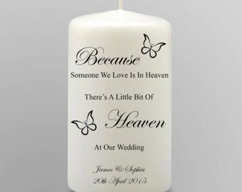 Personalised Wedding Memorial Candle Gift Keepsake Butterfly Heaven At Our Wedding Absent In Loving Memory