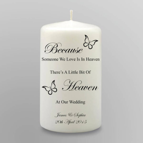 Recuerdo personalizado de la vela conmemorativa de la boda Recuerdo de mariposa del cielo en nuestra boda ausente en la memoria amorosa