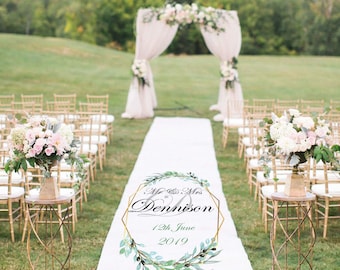 Personalised Wedding Aisle Runner Decoration, Your Name and Date, Vinyl or Paper, Ceremony, Wedding Decor, Custom, Botanical, Floral Initial