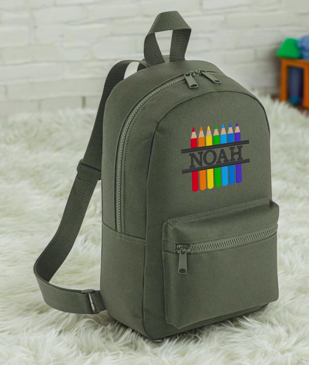 Personalised Embroidered Crayon Backpack Rucksack Bag, Initial, Your ...