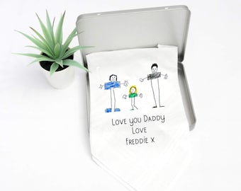 Personalised Child's Drawing Handkerchief Gift Mum, Grandma, Granny, Dad Grandad Keepsake Bridesmaid, Maid of Honour Gift, Stocking Filler