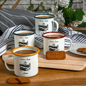 Personalised Engraved Enamel  Cup Mug, Cup Stocking Filler, Coffee Cup, Gift for Him or Her, Your Name, Mum, Dad, Kids, Adventure, Camping