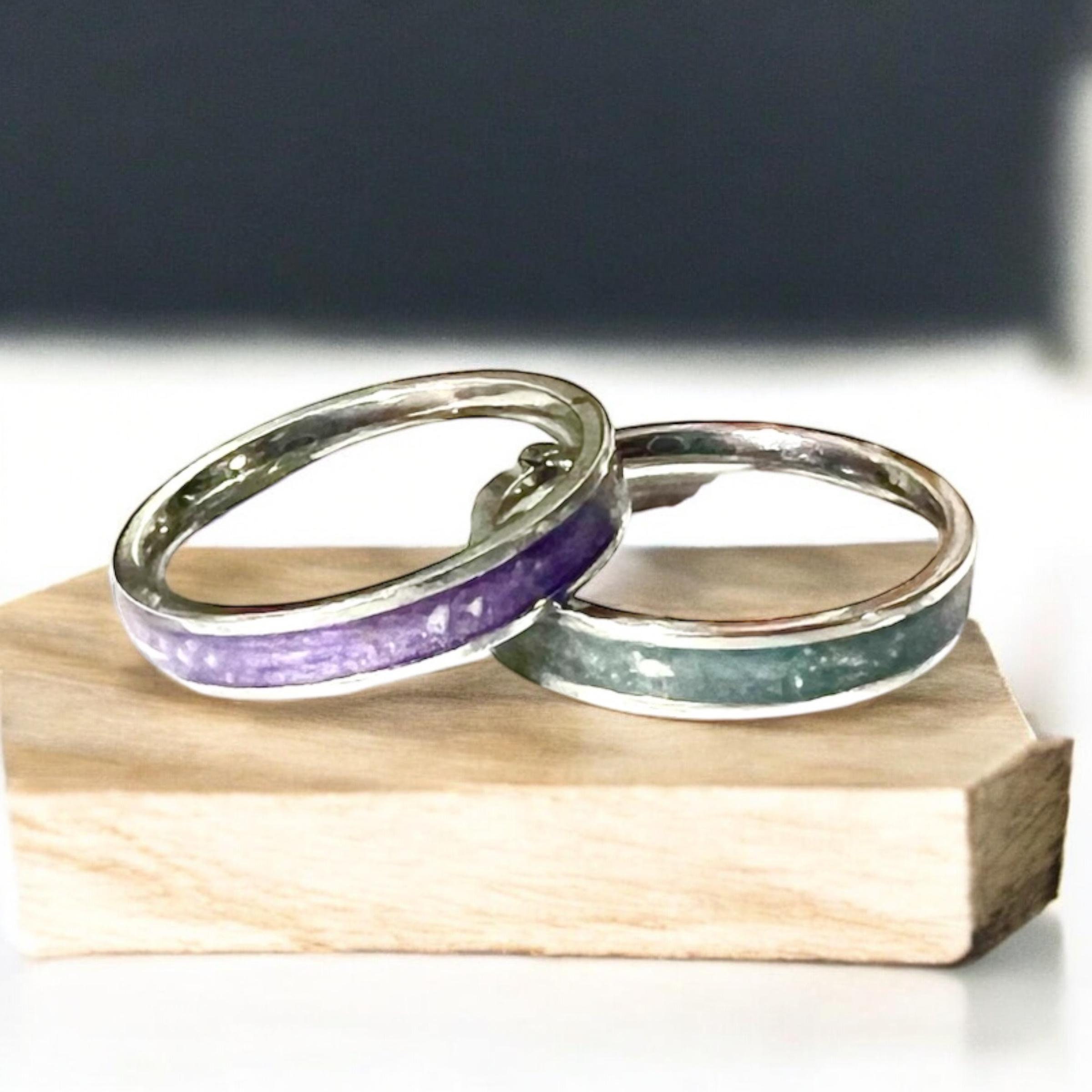 Personalised Ashes Ring, Memorial, Remains, Urn, Pet Ashes, Gift, Keepsake Jewellery 4mm, Channel Ring. Silver Stainless Steel Loving Memory