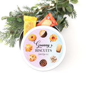 Personalised Biscuit Treat Tin With Biscuits. Cookie Jar, Sweets, Cake Tin. Star Baker, Granny, Mum, Nanna Gift Stocking Filler Present